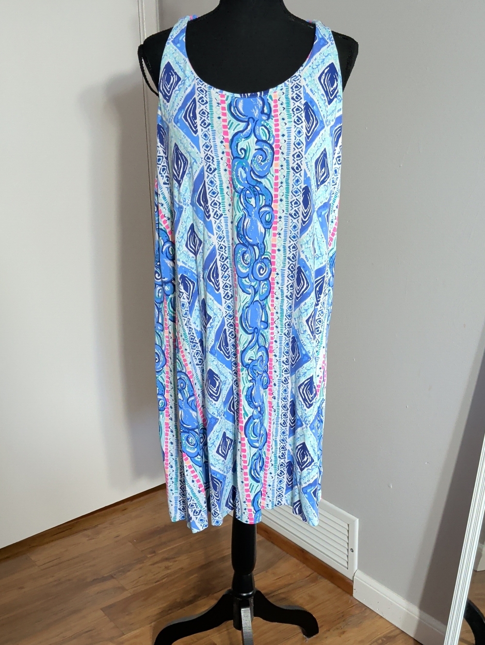 Lilly Pulitzer Light Blue Printed Maxi Skirt with Pink & Navy Accents